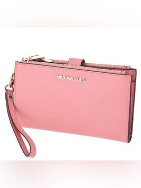 Michael Kors Jet Set Travel Large Double Zip Wristlet Phone Wallet Primrose Pink